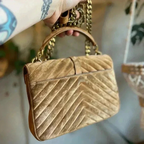 YSL Saint Laurent College Chain Bag Quilted Suede Designer Handbag Crossbody - Picture 3 of 16